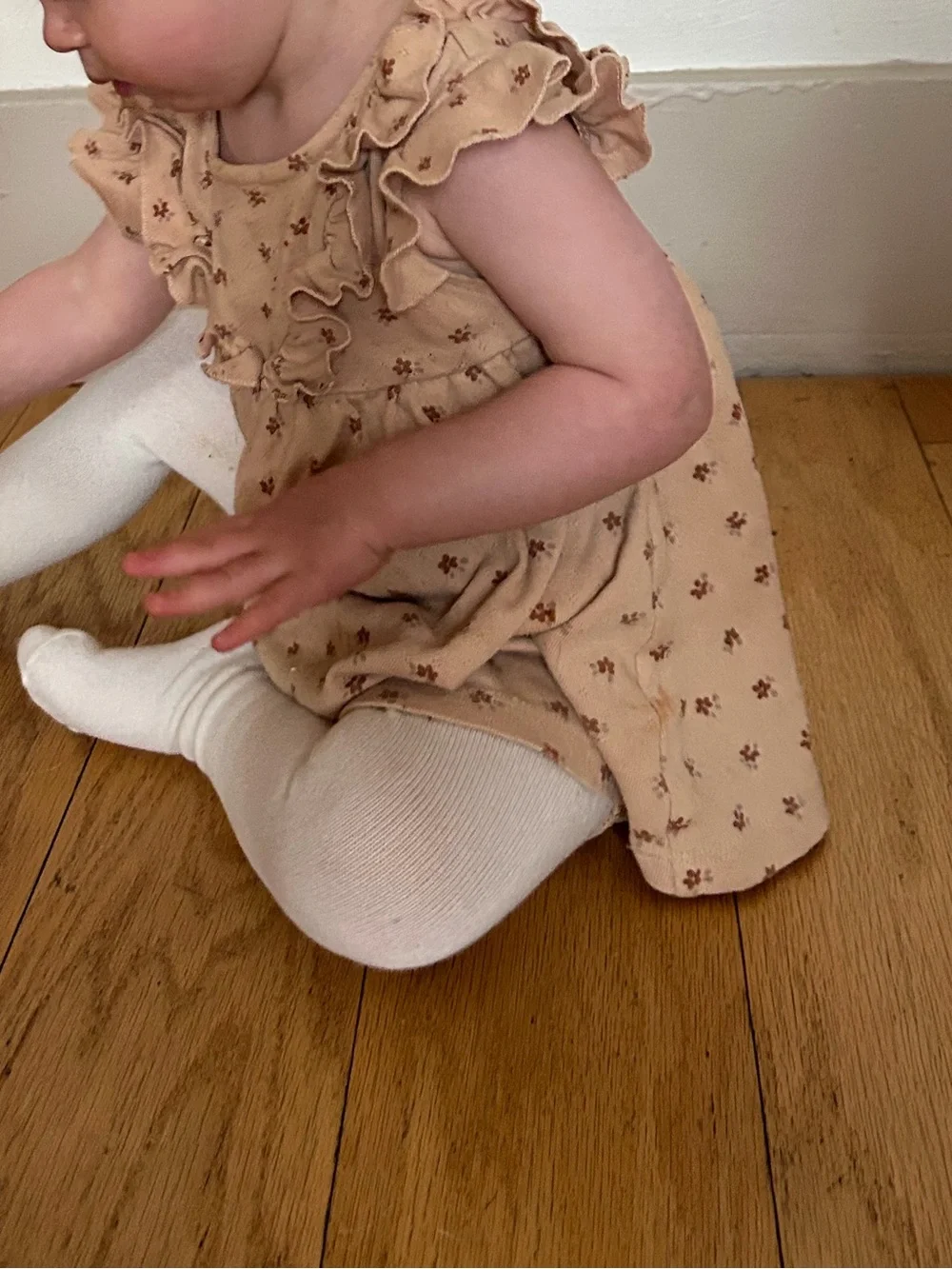 Quincy Mae Fall Floral Beige Organic Cotton Dress and Bloomer set | 18m